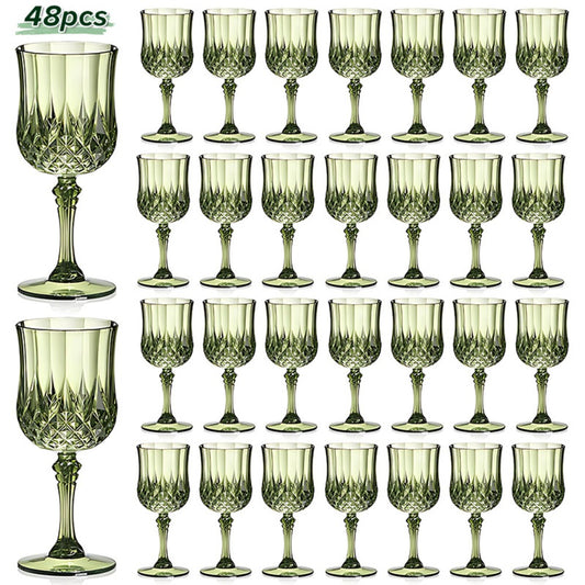 Plastic Crystal Champagne Goblets 48pcs Shatterproof Stackable 7oz Reusable Wine Glasses for Wedding Party Christmas Halloween Elegant Vintage Tableware Drink Cups