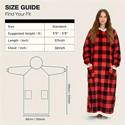 Oversized Wearable Blanket Hoodie Jacket – 350-400gsm Thick Warm Suede Flannel, Hooded Pocket Lazy Coat for Women & Men, 5 Colors