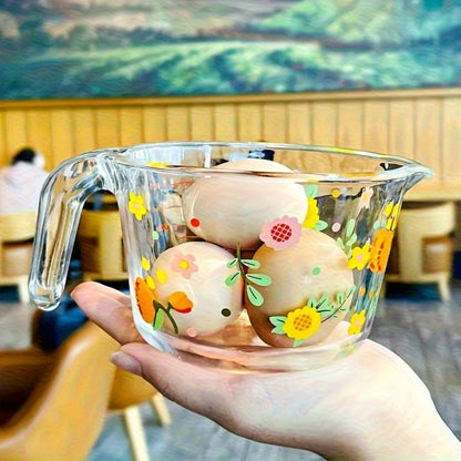 Glass Measuring Cup Floral Pattern Transparent Microwave Oven Freezer Safe 13.56 oz 16.91 oz Heat Resistant Borosilicate Glass Kitchen Baking Liquid Measuring Cup