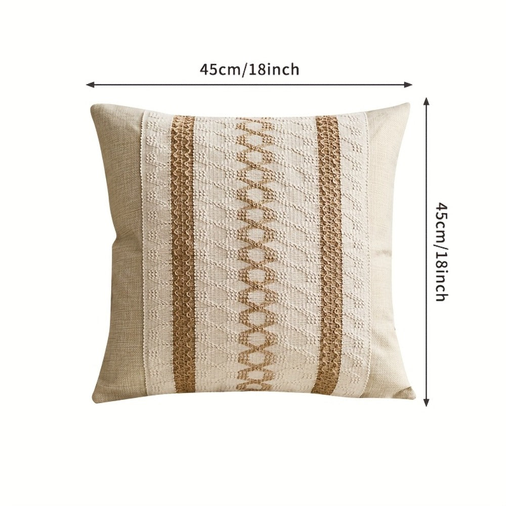 Throw Pillow Covers 2 Pack Boho Geometric Brown Beige 18x18 – Bohemian Decorative Pillow Cases with Zipper Closure – Soft Polyester Cushion Covers for Sofa Couch Bedroom Living Room Boho Home Decor