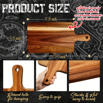Acacia Wood Cutting Board Set with Handle – Large 15.7x7.8 Inch Kitchen Chopping Boards for Vegetables, Meat & Cheese, Dishwasher Safe, Durable Food Prep Board for Home Chefs, 5-Pack or 10-Pack