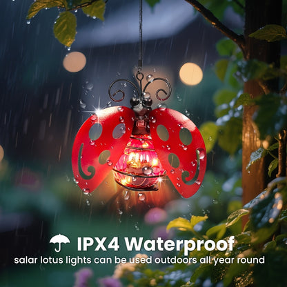 Solar Hanging Ornament Lights Ladybug & Butterfly – Waterproof Indoor Outdoor Decorative Garden Light with Spring Clips for Patio, Balcony, Porch & Trail, 5.5x2.5in