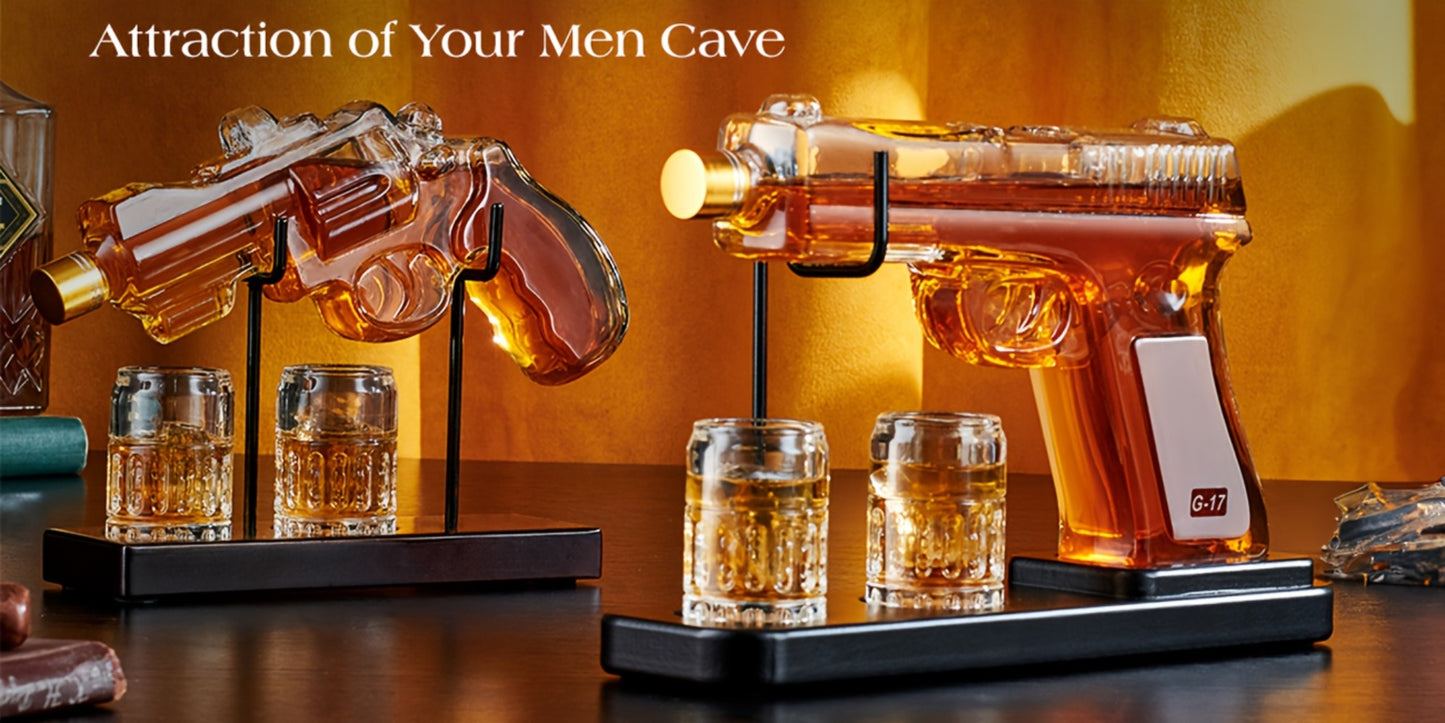 Pistol Whiskey Decanter Set with 2 Shot Glasses – Cool Liquor Dispenser Gift for Him, Husband, Dad | Unique Birthday & Anniversary Bar Gift