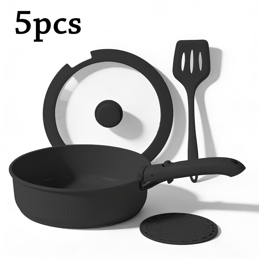 Nonstick Cookware Set 5/7/24 Piece Induction Ready with Detachable Handles – Stackable Pots & Pans Set Includes Skillet Frying Pan Soup Pot Steak Pan for Home RV Kitchen, Multiple Colors