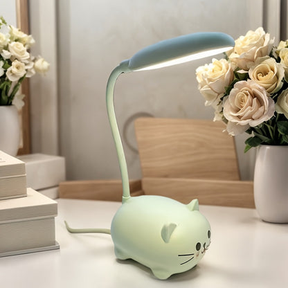 Cute Animal LED Night Light – Mini Cartoon Table Lamp, Foldable USB Rechargeable, Portable Desk Reading Light for Bedroom Kids Room, Blue Bunny Cat Styles, Kawaii Room Decor Lamp