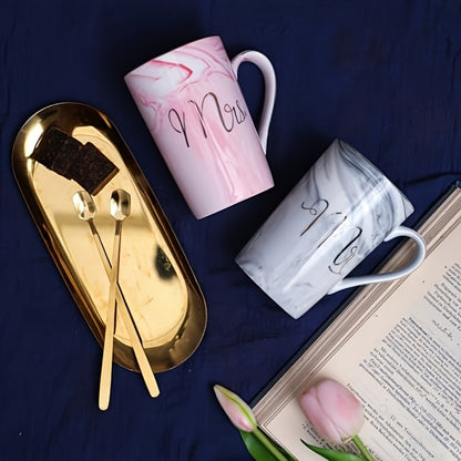 Mr and Mrs Mugs Wedding Gift Set 14oz Ceramic Marble – Bride and Groom Couples Mugs | Bridal Shower Engagement Anniversary Gift | Reusable Grey Pink Couple Coffee Mugs