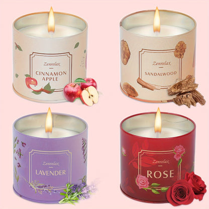Scented Candle Set for Women 30oz - Rose Sandalwood Cinnamon Apple Lavender Fragrance Metal Jar Candles Gift Set for Christmas Birthday Valentine Holiday Home Decor