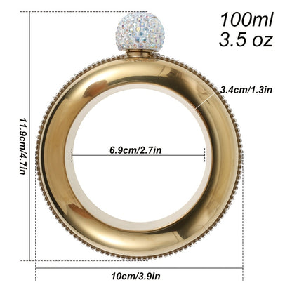 Bracelet Flask for Women, 3.5oz Stainless Steel Bangle Hidden Flask with Rhinestone Lid — Wearable Portable Liquor Flask for Parties, Concerts & Festivals | Purple, Gold, Silver
