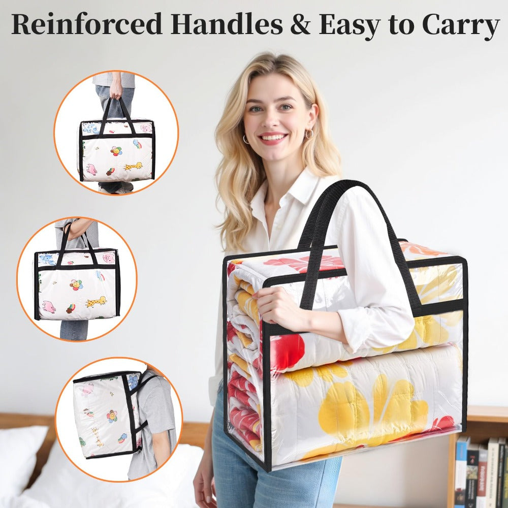 Clear Storage Bags with Zipper 8 Pack 15.85 Gallon PVC Clothes Storage Bags for Comforter, Blanket, Bedding & Duvet – Foldable Under Bed & Closet Organizer Bags