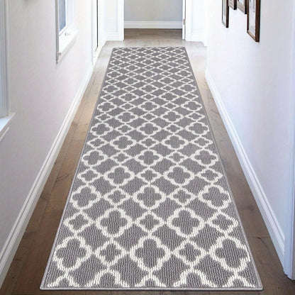 Runner Rug Moroccan Trellis Non-Slip – Machine Washable Hallway Carpet for Entryway, Kitchen & Bathroom – 100% Polypropylene Long Floor Rug, Black & Gray, 2x6, 2x8, 2x10 Ft
