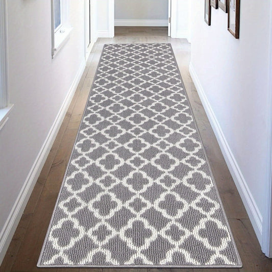 Runner Rug Moroccan Trellis Non-Slip – Machine Washable Hallway Carpet for Entryway, Kitchen & Bathroom – 100% Polypropylene Long Floor Rug, Black & Gray, 2x6, 2x8, 2x10 Ft