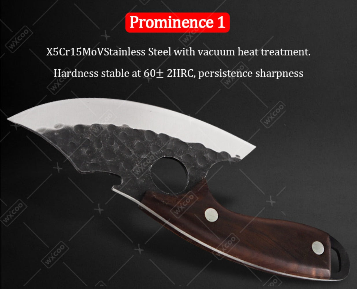 Chef Knife Set Stainless Steel, Professional Kitchen Knife Set with Boning Knife & Utility Knife, Viking BBQ Knife with Hammered Blade & Wood Handle, Multipurpose Cooking Knives for Meat Fish Vegetable