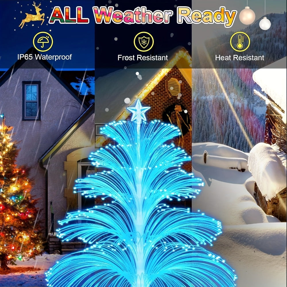 Solar Christmas Tree Lights Fiber Optic Star, 7-Color LED IP65 Waterproof Garden Stake Lights — 2 or 5 Layer Star for Lawn, Pathway, Patio & Holiday Decor | 2, 4 or 6 Pack