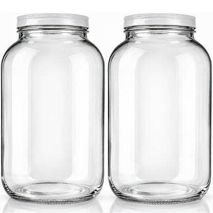 1 Gallon Wide Mouth Glass Jar with Flip Top Lid - Airtight Sealed Storage Jar for Fermentation, Pickling, Canning, Flour & Food Storage, 2 Pack