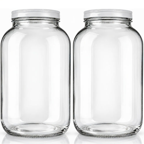1 Gallon Wide Mouth Glass Jar with Flip Top Lid - Airtight Sealed Storage Jar for Fermentation, Pickling, Canning, Flour & Food Storage, 2 Pack