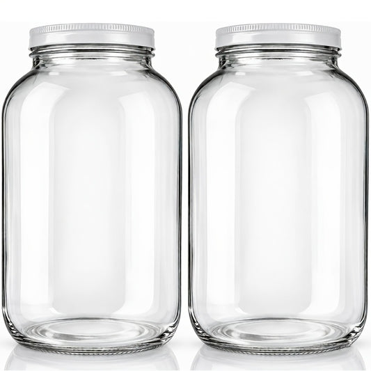 1 Gallon Wide Mouth Glass Jar with Flip Top Lid - Airtight Sealed Storage Jar for Fermentation, Pickling, Canning, Flour & Food Storage, 2 Pack