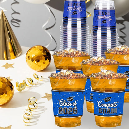 100Pcs Graduation Party Cups Class of 2026 Disposable Plastic Cups Congrats Grad Celebration Tableware Party Supplies