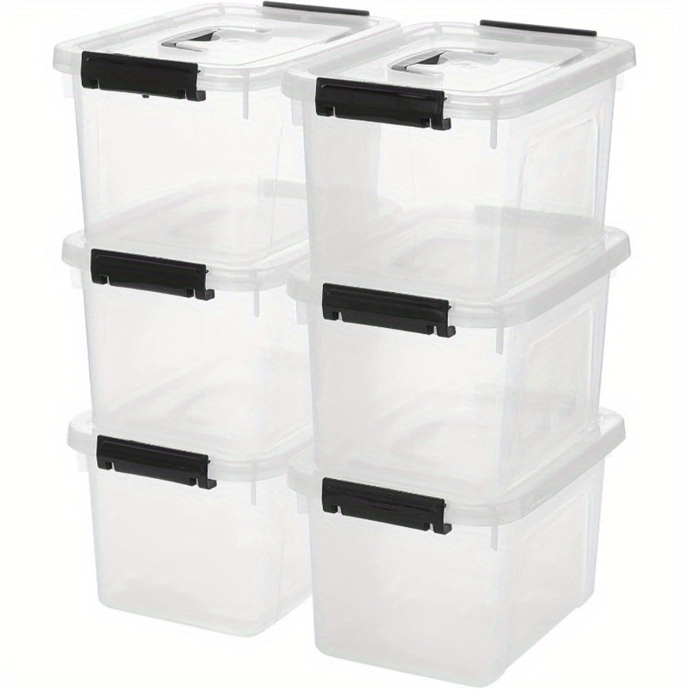 6-Pack Clear Storage Boxes with Latches & Lids – 6 Quart Stackable Plastic Organizer Containers for Home, Bedroom, Bathroom & Kitchen