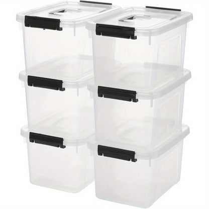 6-Pack Clear Storage Boxes with Latches & Lids – 6 Quart Stackable Plastic Organizer Containers for Home, Bedroom, Bathroom & Kitchen