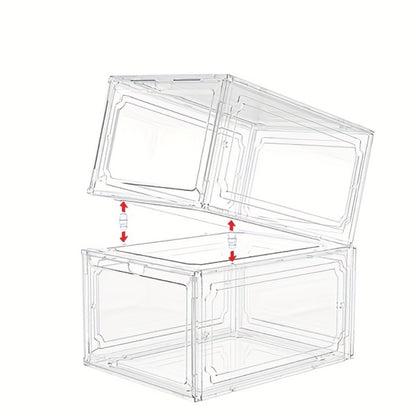 Clear Stackable Shoe Storage Boxes 6/12 Pack XX Large Hard Plastic Organizer for Size 12 Sneakers Closet White