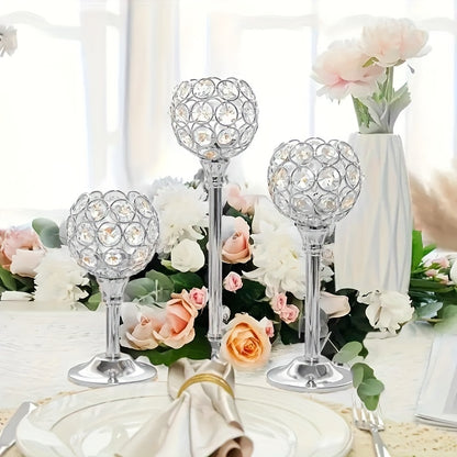 Crystal Candle Holders Set of 3 - Windproof Glass Taper Candle Holder for Wedding Table Centerpiece, Home Decor, Holiday Dinner, Birthday Gift