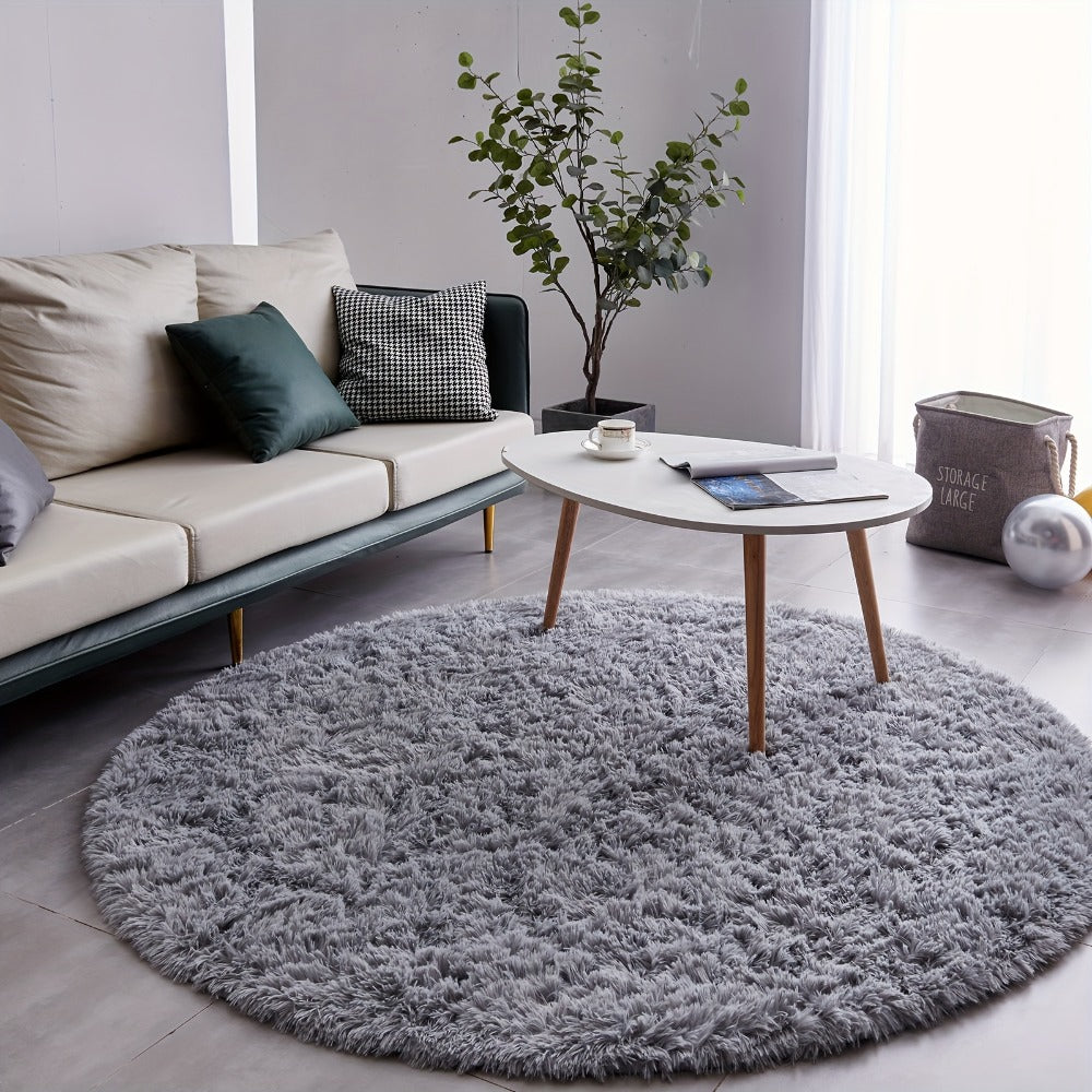 Round Shaggy Plush Rug – Soft Fluffy Circular Carpet for Bedroom & Living Room, Easy Clean