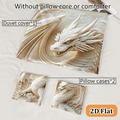 Dragon Print Duvet Cover Set 3-Piece – Boho Dragon Totem Bedding, Soft Polyester Comforter Cover with 2 Pillowcases, Twin Full Queen King, Dorm Room Decor