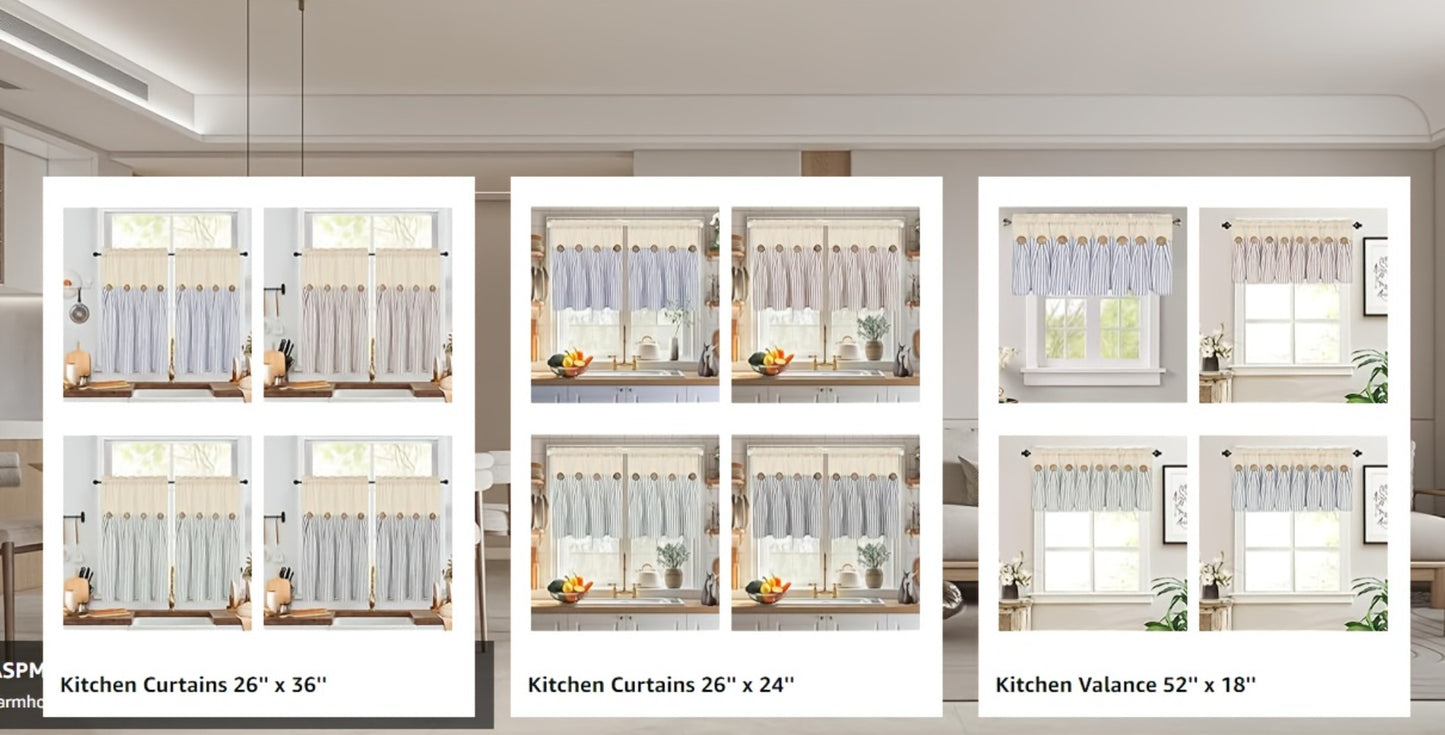 Bohemian Striped Patchwork Curtains, Semi-Sheer Rod Pocket Window Curtains for Bedroom Living Room Kitchen Cafe, Country Cottage Style, 1 or 2 Panels, Multiple Colors & Sizes