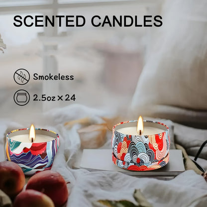 Scented Candles Set of 24 – Soy Wax Candles with Essential Oils, 2.5 Oz Travel Size Candle Gift Set for Women, Rain Scent for Home Decor, Aromatherapy, Birthday, Valentine's Day & Holiday Gifts
