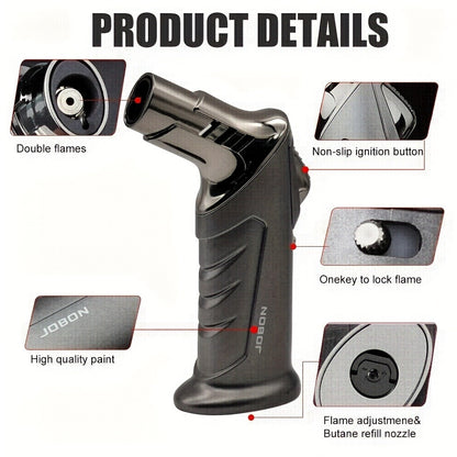 Butane Torch Lighter with Gift Box - Jobon Adjustable Flame Kitchen Torch, BBQ Camping Lighter for Men, Child Safety Lock, Windproof Refillable Jet Flame, Holiday Birthday Gift (Gas Not Included)