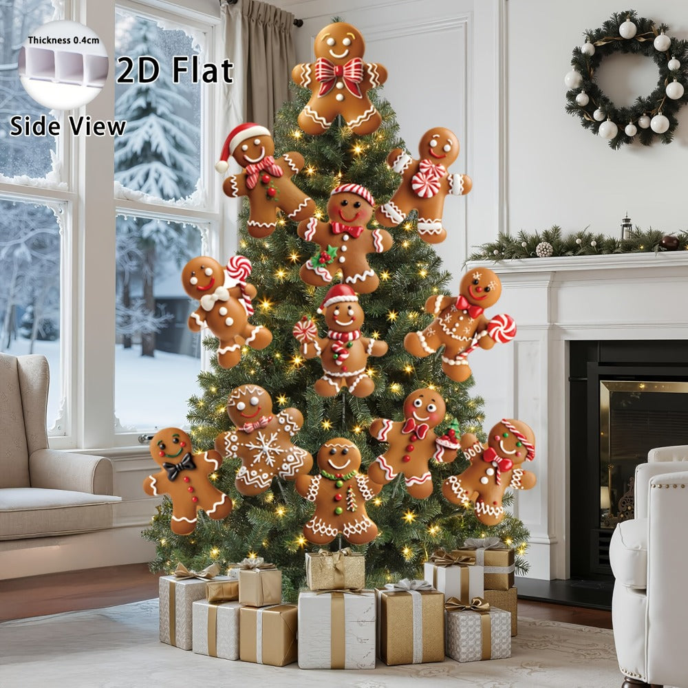 Christmas Tree Ornaments 12pcs Gingerbread Man Decorations 2D Flat Funny Xmas Tree Hanging Decor with Loops – Christmas Tree Topper & Holiday Gift