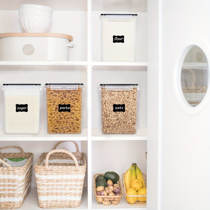 Large Airtight Pantry Canisters 4 Pack - BPA-Free Plastic Food Storage Containers with Lids for Flour Sugar Rice Cereal and Baking Supplies, 176oz 5.2L Clear Stackable Kitchen Canister Set with Measuring Cups and Chalkboard Labels