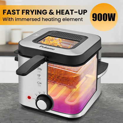 Deep Fryer Stainless Steel Large Capacity with Adjustable Temperature Control - 304 Stainless Steel Oil Fryer with Viewing Lid Cool-Touch Handles Easy Clean Basket, 5 Size Options 1.5L to 6L for Home Kitchen