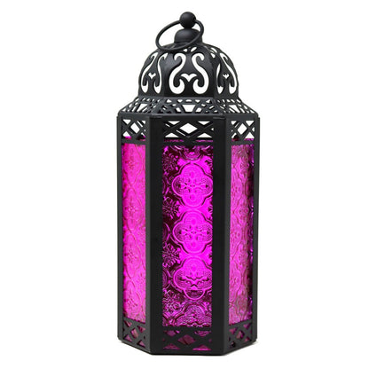 Moroccan Candle Lantern Holder - Decorative Metal & Glass Lantern with Embossed Floral Design for Indoor Home Decor, Garden, Patio, Weddings, Ramadan, Halloween & Holiday Celebrations - 10.5" Tall Medium Size