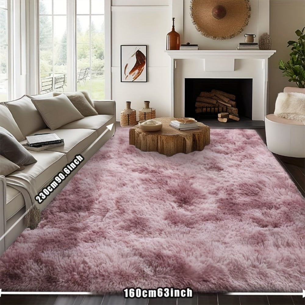 Fluffy Rug Plush Soft Indoor Carpet Non-Slip for Living Room Bedroom Hallway Runner Nursery Kids Play Area — Tie Dye & Solid Colors Multiple Sizes