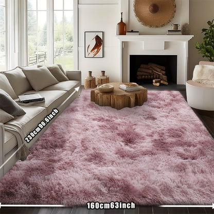 Fluffy Rug Plush Soft Indoor Carpet Non-Slip for Living Room Bedroom Hallway Runner Nursery Kids Play Area — Tie Dye & Solid Colors Multiple Sizes