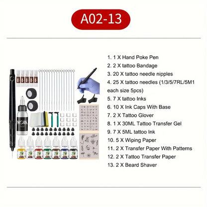 Hand Poke Tattoo Kit Complete 3D Body Art Stick and Poke Pen Set with Ink Needles and Guide for Beginners to Experts Professional DIY Tattoo Supplies Safe Home Use