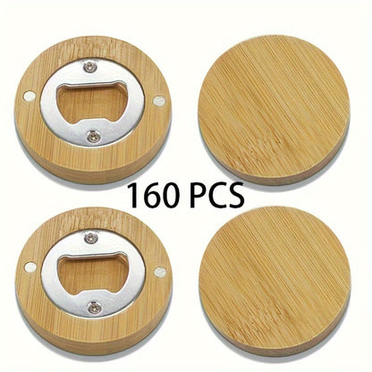 Bamboo Magnetic Bottle Opener Bulk 20 40 80 160 Pack - Round Fridge Magnet Blank Bottle Opener for Wedding Favors Party Gifts Kitchen Decor | Customizable DIY Guest Favors Bridal Shower