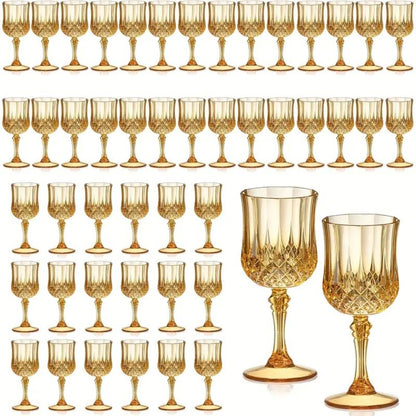 48pcs Shatterproof Plastic Wine & Champagne Glasses Set - 7oz Unbreakable Vintage Goblets Crystal Finish Reusable Cups for Parties Weddings Outdoor Events