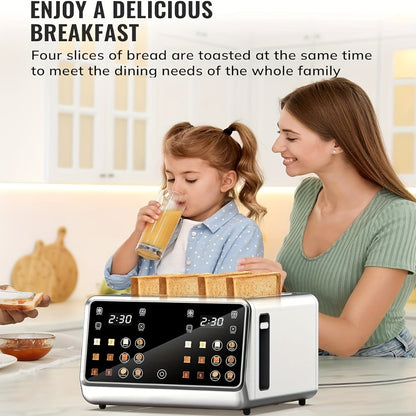 4-Slice Digital Smart Toaster with Touchscreen | Dual Control Panel, Single Slot Toasting, Timer, Reheat & Defrost Functions for Bagels, Bread & Waffles – Stainless Steel Kitchen Essential