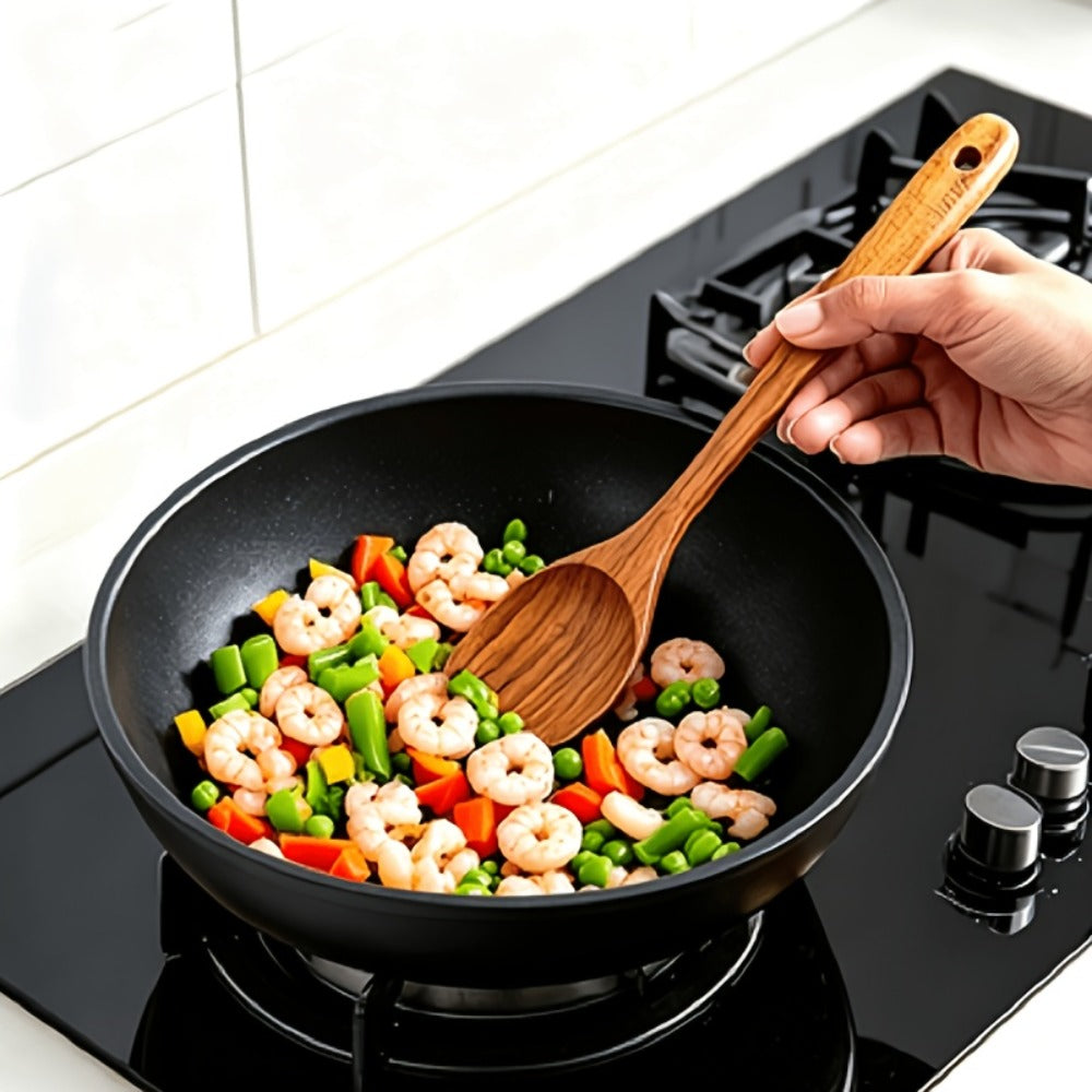 Wooden Kitchen Utensils Set – Natural Wood Spoon Spatula & Wok Spatula with Ergonomic Handle, Heat-Resistant Non-Stick Safe Cooking Tools, Easy to Clean Durable Kitchen Essentials (5 / 6 / 10 Piece Sets)