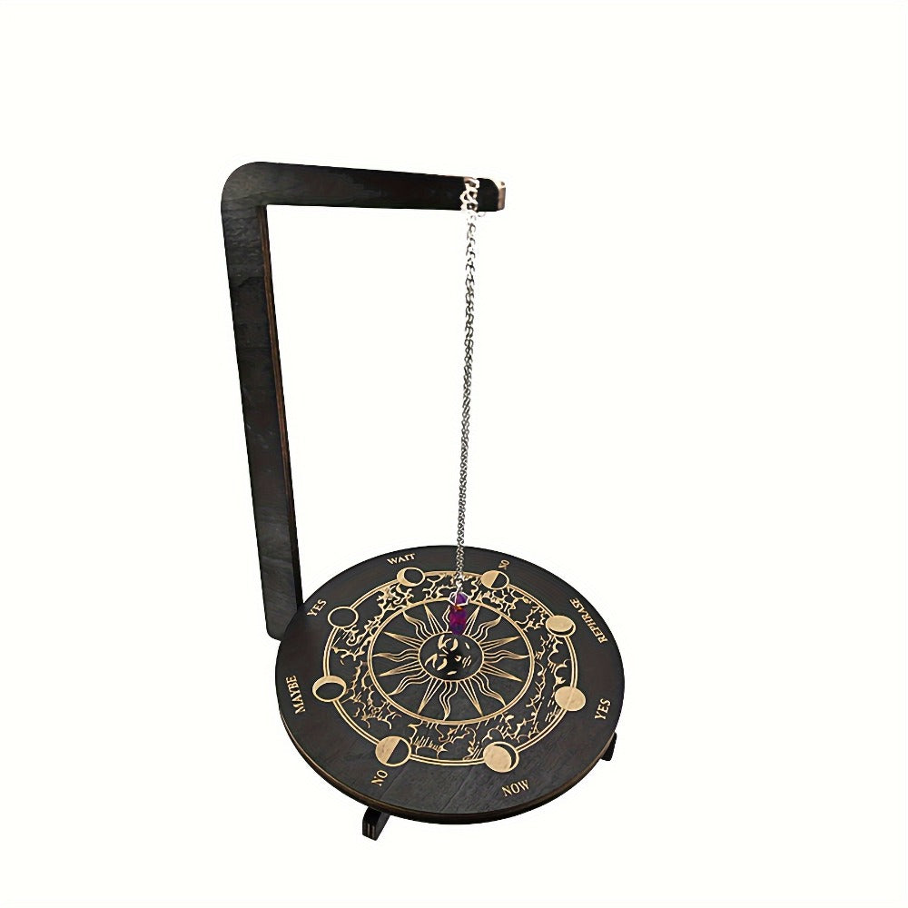 Wooden Pendulum Stand for Divination – Crystal Display Holder, Witchcraft Altar Decor, Meditation Ritual Necklace Organizer & Constellation Moon