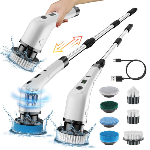 Telescopic Electric Cleaning Brush with Long Handle, 7-in-1 & 14-in-1 Multifunctional Power Scrubber Kit, Replaceable Brush Heads, Household Floor Kitchen Bathroom Tile Grout Scrubbing Tool