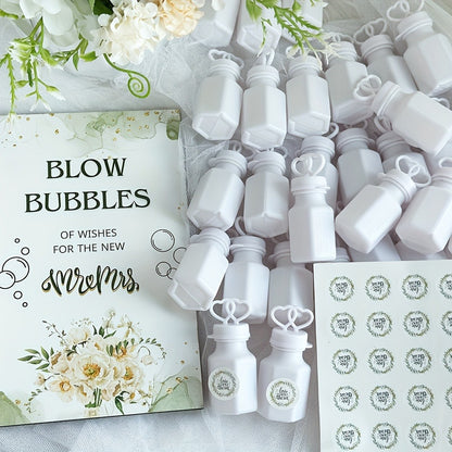 Wedding Bubble Bottle Party Favor Set 50 Mini Bottles with Wooden Sign & Stickers – Liquid-Free for Weddings Birthdays Showers