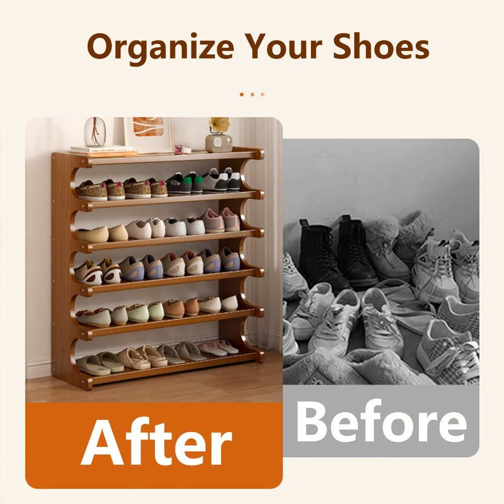 Bamboo Shoe Rack 3/5/6 Layer Freestanding Storage Organizer for Entryway, Dorm & Closet – Space-Saving Multi-Tier Shoe Shelf, Easy Assembly, Brown