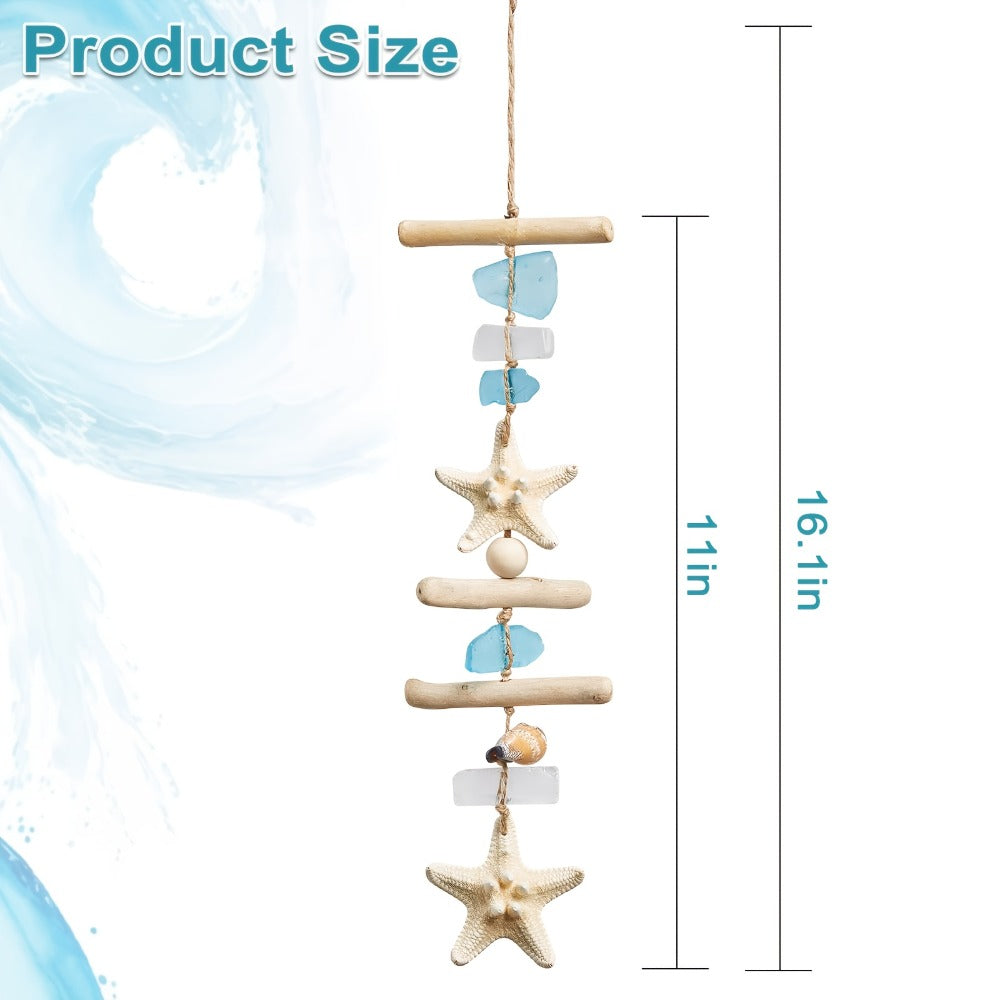 Starfish Wooden Bead Necklace & Coastal Pendant Set – Beach Jewelry, Nautical Starfish Charm, Driftwood Hanging String Decor for Women, Girls & Home Beach Theme