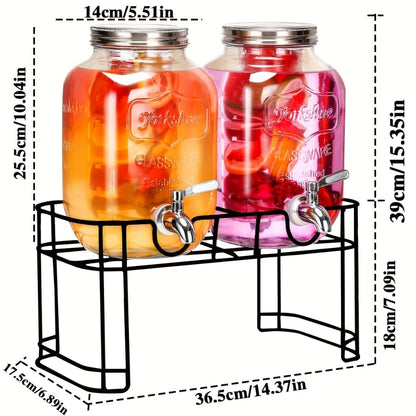 Glass Drink Dispenser with Fruit Infuser, Ice Cylinder & Stainless Steel Spigot – 1 Gallon Beverage Dispenser with Stand for Parties, Weddings, BBQ & Lemonade