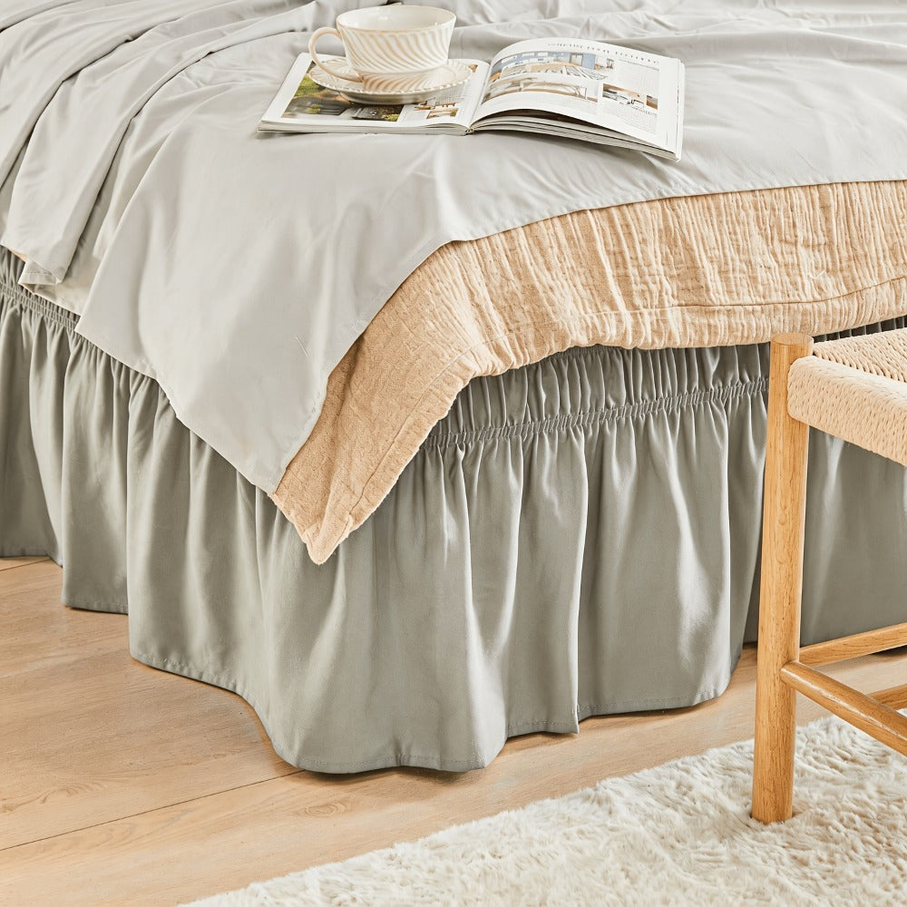 Bed Skirt with Adjustable Elastic Belt - Ruffle Microfiber Dust Ruffle 15 Inch Drop, Hotel Quality, Fade Resistant, Machine Washable, Easy Wrap Fit