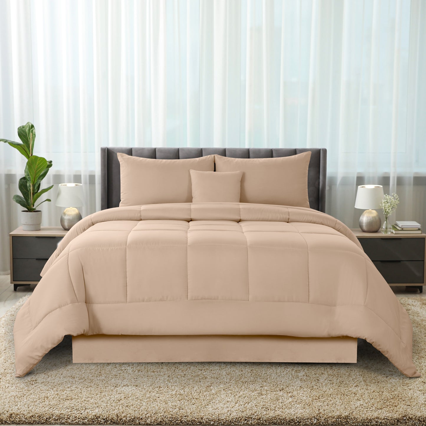 5-Piece Comforter Set – Down Alternative Reversible Quilted Bedding with Bed Skirt & Pillow Shams, Twin Queen King, All Seasons – 13 Colors
