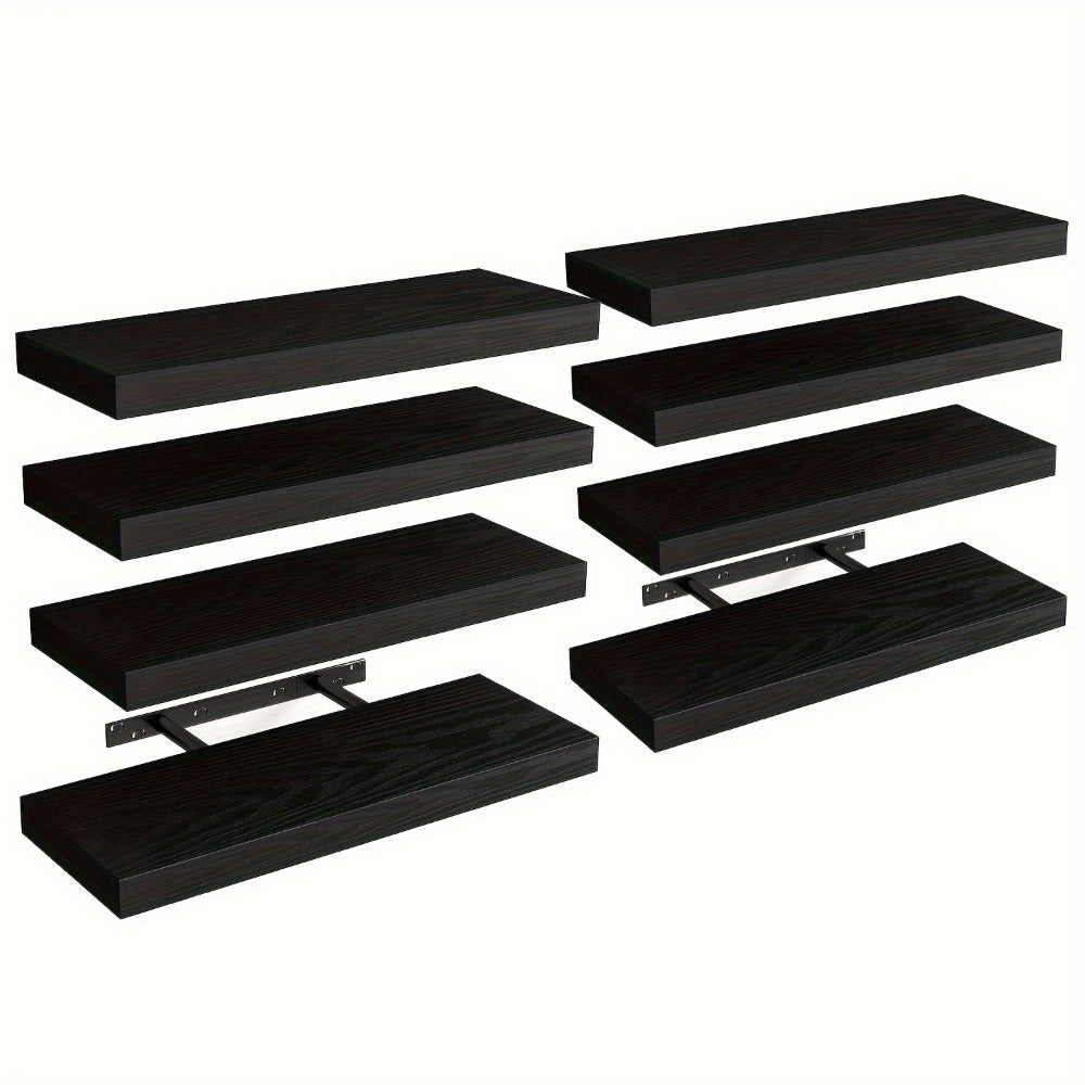 Floating Shelves for Wall 4/8pcs 15.8 Inch, Rustic Wood Wall Shelves with Invisible Brackets, Wall Mounted Display Shelf for Home Decor, Living Room, Bedroom, Bathroom – Walnut, Brown, Black, White, Gray